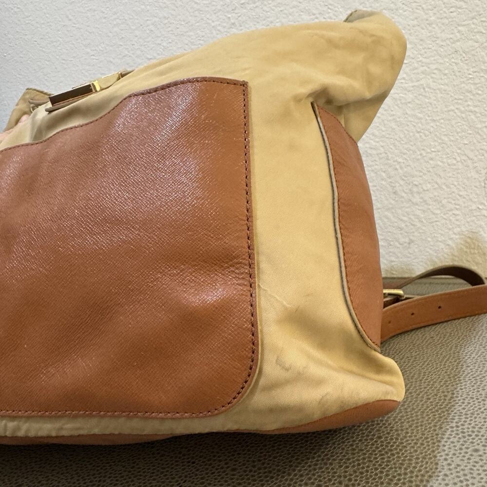Tory Burch Penn Backpack Tan Nylon Brown PU Leather Pockets Handbag Purse - Picture 10 of 16